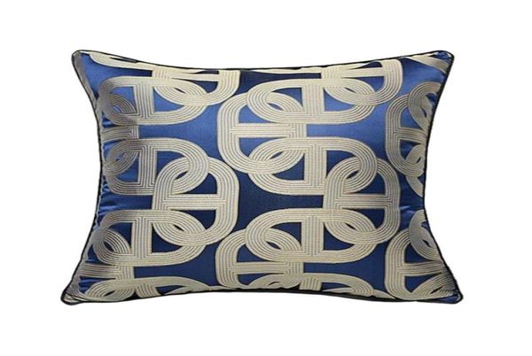 Luxuriöser zeitgenössischer Royal Blue Geometrisches Kissengehäuse moderne Piping Jacquard gewebtes Heimfußbodensofa Wurfkissenbedeckung Quadrat 47047423