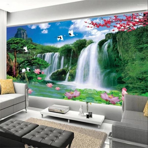 Hintergrundbilder 3D Stereo Landschaft Wasserfall TV Hintergrund Wandgemälde Tapete für Wohnzimmer