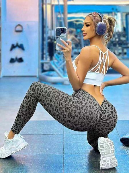 Leggings femininos Leopard / Vaist Push Up Yoga Women Gym Sports Fitness Wear Fisorless Workout calças -calças de corrida Logo OEM OEM
