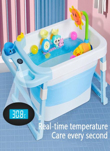 Портативная температура в ванне датчик температура детская складная ванна ствола для детской ванны с бочкой дома большой новорожденный может сесть1859175