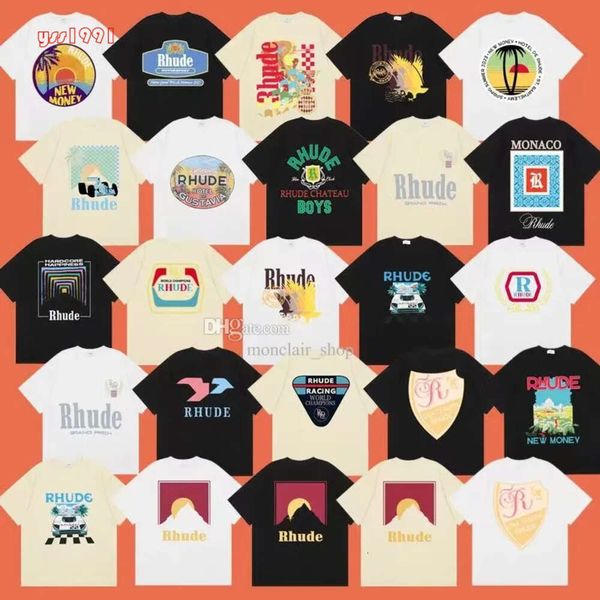 Rhude Tasarımcı T Shirt Erkek Gömlekleri Grafik Tee Kadın Tshirts Moda Moda Gevşek Kısa Kollu Çeşitli Tasarımlar İsteğe Bağlı