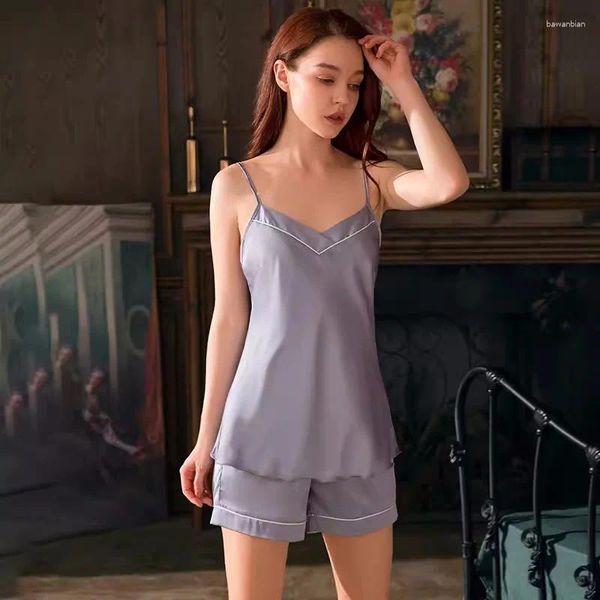 Abbigliamento da casa Mulberry Silk Sexy set di pigiami set cami pantaloncini da sonno estivo da donna morbido loungewear puro spaghetti cinghia da notte