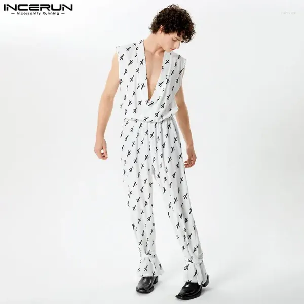 Herrenhosen 2024 Männer Overall-Drucken v Hals Ärmeloses lose elastische Taille lässige männliche Rompers Streetwear Fashion Overalls S-5xl Incerun