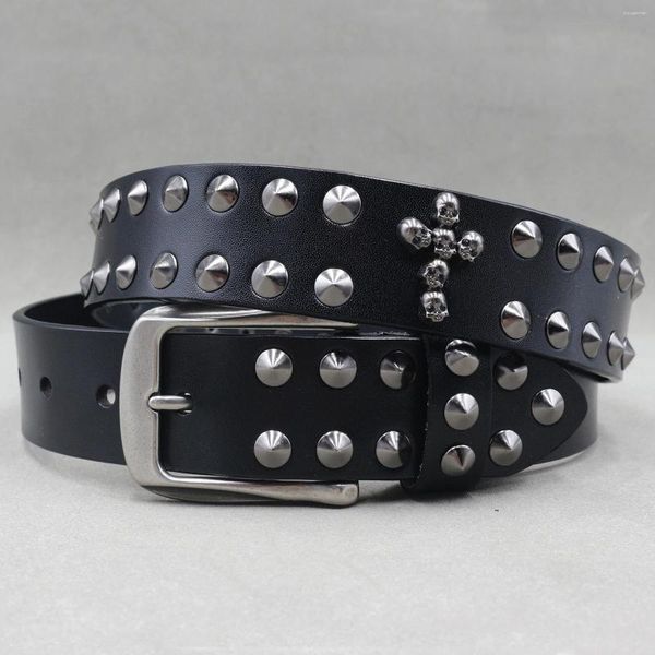 Cintos de estilo gótico Crânio cruzado de cowgirl Belt punk cravejado de luxo de luxo Leather for Women