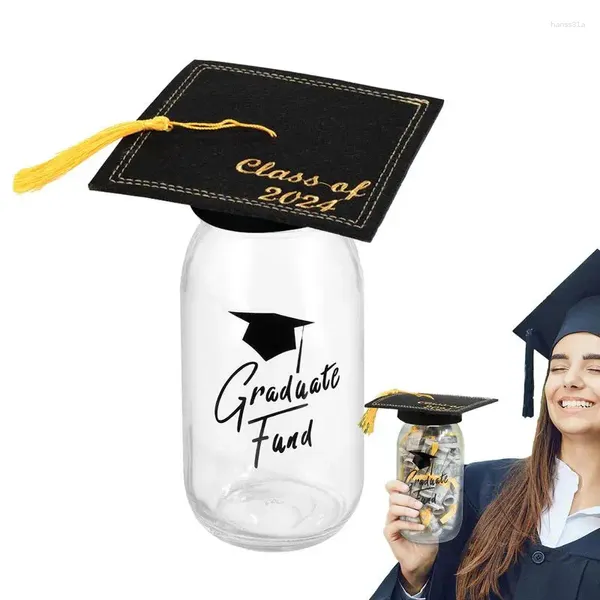 Bottiglie di laurea Carampe di caramelle Contenitore di denaro in vetro fai da te 2024 con coperchi per cappelli decorativi