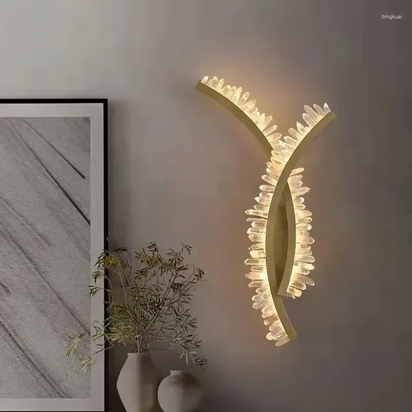 Duvar lambası Doğal Kristal Işık Altın Metal Fuaye Yatak Odası Acces Ev Atmosfer Dekorasyon Paslanmaz Çelik Tasarımcı