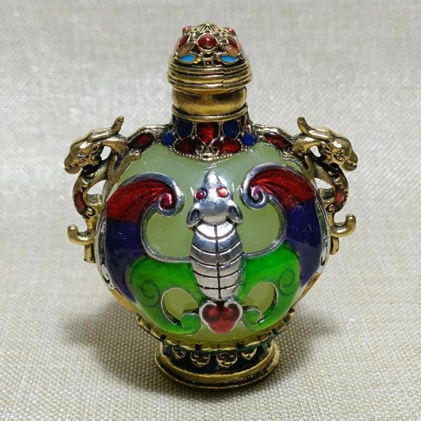 Dekorative Figuren leuchtende Schnupftabakflasche mit Kupfer eingelegt Cloisonne Homecrafts Antike exquisite Handwerkskunst einzigartig