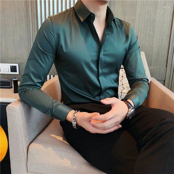 Camisas de vestido masculinas para homens de manga comprida Branca de camisa de homem legal Cool I Original Trendyol Social Things With Silk S