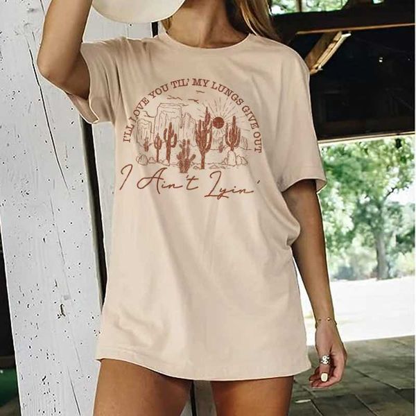T-shirt femminile Mountain Cactus Print T-shirt retrò Western Cowgirl Cute Country Music Thirt Short Slve Sliose Vintage Graphic TS Women Top T240510