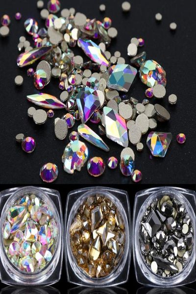 1 Box Shiny Diamond 3D Nail Art Rhinstones gemischte runde Rhombussteine flacher Rückennagel Edelstein Schmuck Set Glitzerdekorationen LY16078672293