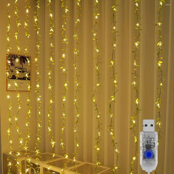 Flores decorativas 1 pacote 100lew Willow Curtain Lights 8 Modo Twinkle Fairy String com plugue USB para a árvore de Natal Pati