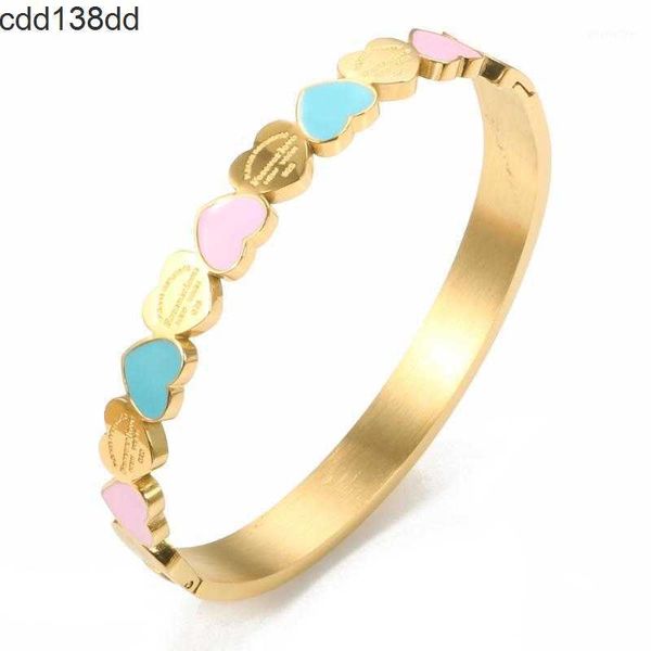 Charm Armbänder Goldfarbe Blau und rosa Emaille für immer Liebe Herz Charm Bange Armband für Frauen Freundin Versprechen Hochzeit Jewelly Geschenke Armreifen