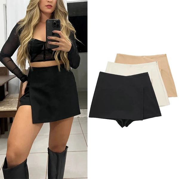 Hxao Black Short Solid Asymmetric High This Shorts Ship Skirt Zipper Mini Summer Woman Ladies Skorts Mujer 240510