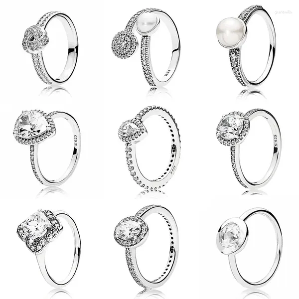 Yan taşlarla klasik radyant gözyaşı ışıllık yüzüğü 925 Sterling Gümüş İmza Kadınlar için Düğün Diy Avrupa Takı