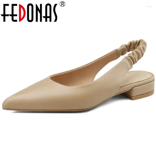 Scarpe casual Fedonas Office Ladies Women Sandals concisa primavera estate puntata con tacchi bassi slingback in pelle vera slingbacks donna