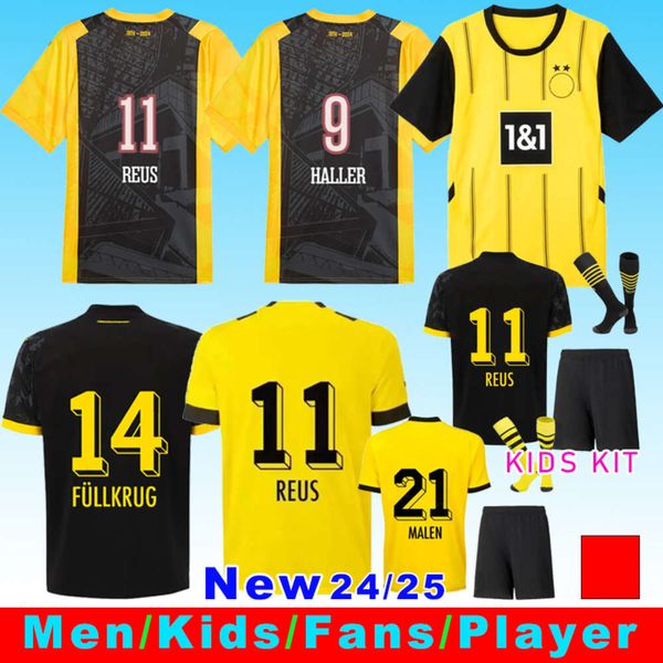 Dortmund 24 25 Kit infantil de camisas de futebol Quarto 4º especial Sancho 2024 2025 Cup Trikot 50º aniversário Camisa de futebol para casa fora do terceiro haller Reus Moukoko Brandt Conjuntos