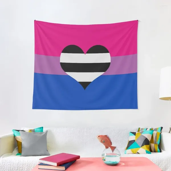 Taquestres Bissexual Heteroromantic Pride Flag Tapestry Decor fofo Sala de decoração de parede