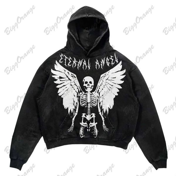 Molus de moletons masculinos Novo punk punk asas casual suéter de cabeça de cabeça de alta qualidade com capuz estampado strt top para homens e mulheres y2k harajuku h240508