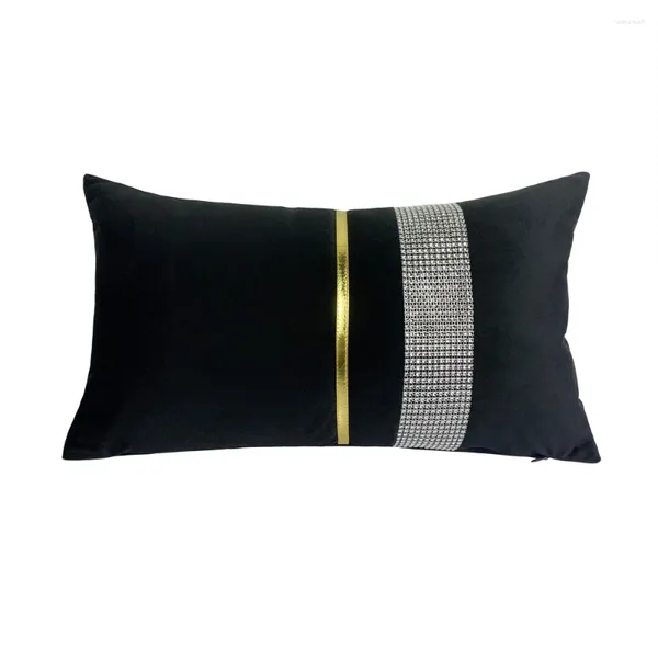 Kissen moderne modische schwarze Samt Kristallklebeband Taille Gold Ribbon Dekorative Hülle Home Sofa Auto Lenden Sie 30x50 cm