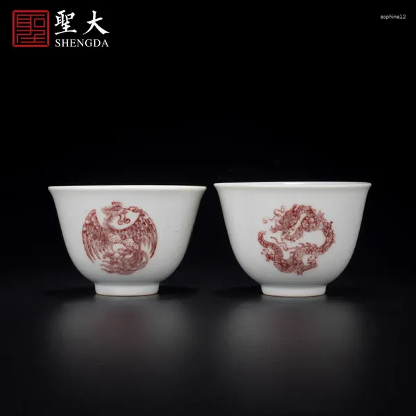 Conjuntos de Teaware | Dragão do Grupo Vermelho e Phoenix Par Cup Jingdezhen Conjunto de chá Pure Pined Hand pintado à mão