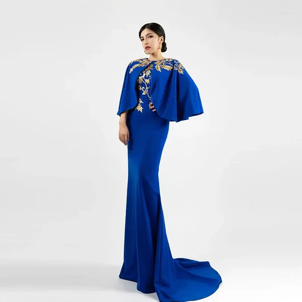 Vestidos de festa Baisha noite com capa 2024 Bordado azul de luxo Conjunto de 2pcs do vestido de miçangas de 2pcs para ocasiões formais H349