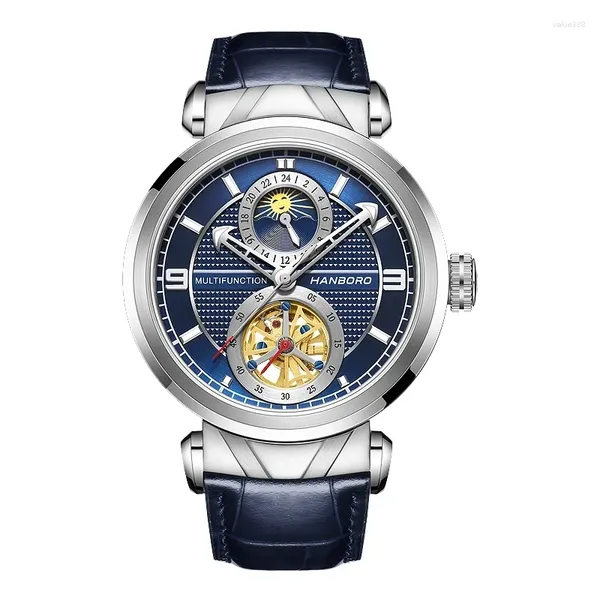 Armbanduhr Hanboro Männer Automatische Uhr Luxus mechanische Armbanduhr wasserdichte Mondphase Business Elegant Man