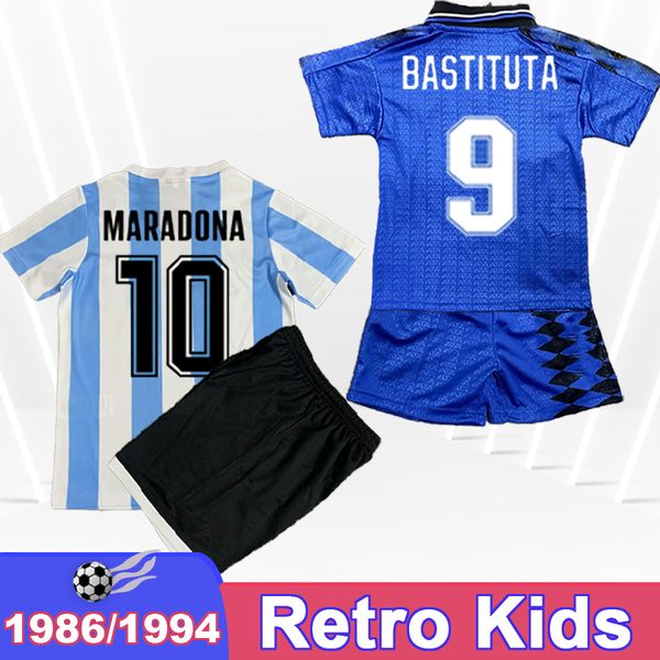1994 Argentina Kid Kit Maglie da calcio 1986 Batistu Maradona a casa via Blue White Football Short Short Short