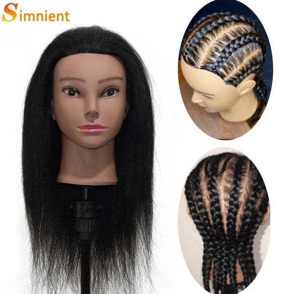 Mannequin Heads African Head с настоящими волосами Afro Professional Styling Plating Training Training Tools Tools Wig Q240510