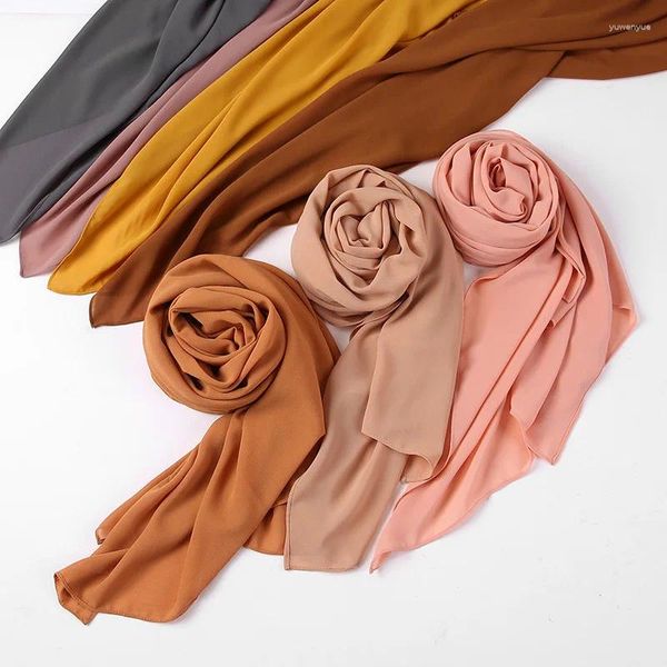 Abbigliamento etnico 70 200 cm Premium Chiffon Muslim Hijab Scarf Women Turban a colori solidi per sciarpe veli Ladies Foulard Femme AccessOires