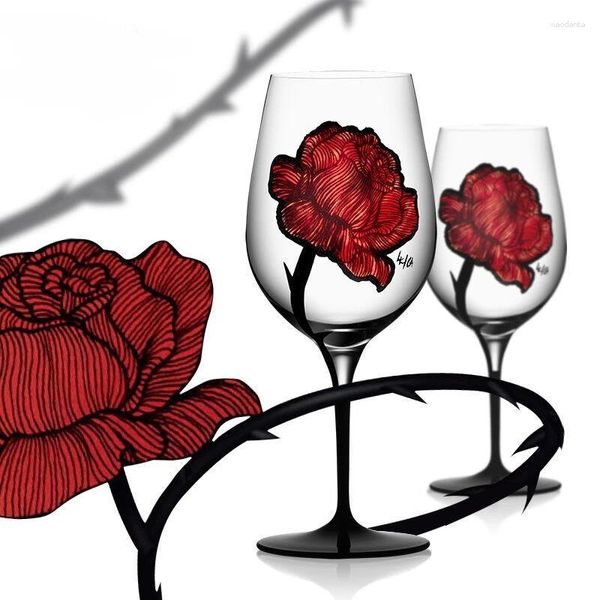 Copos de vinho 1pcs desenhados a mão Red Rose Padrined Copo Casamento Caminhão de vidro do dia dos namorados padrão do dia dos namorados