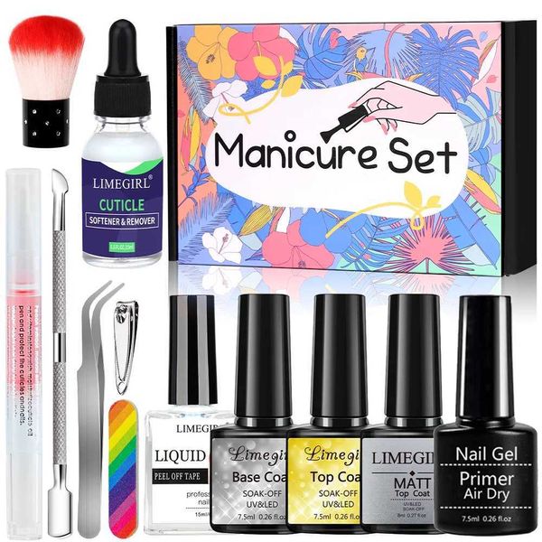 Kit per nail art limegirl rimozione delle unghie e set di funzioni di manicure include la rimozione dello smalto/colla anti-spina/ammorbidente per pelle morta/sigillante/primer T240510