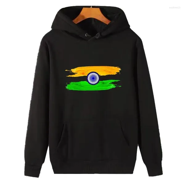 Herren Hoodies Flag of India Malerei Harajuku Grafik dicker Pullover Hoodie Kapuzenpullover Sweatshirts Baumwoll Winter Fleece Sportswear