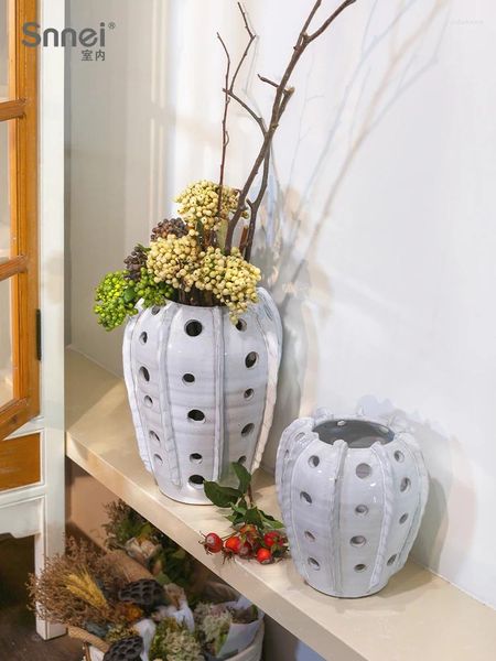 Vasi vaso ceramico semplice sfera di cactus coppa grande decorazione del pavimento per fiore secco implementare