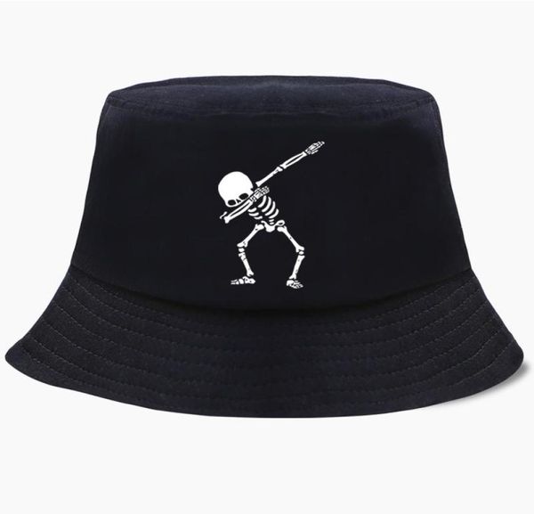 Banheira de chapéu bucket engraçado Dabbing Skull Dance Hip Hop Skeleton Men Womens Bob Panamá Swag Punk Fisherman Hats Outdoor Sun Black 1438234