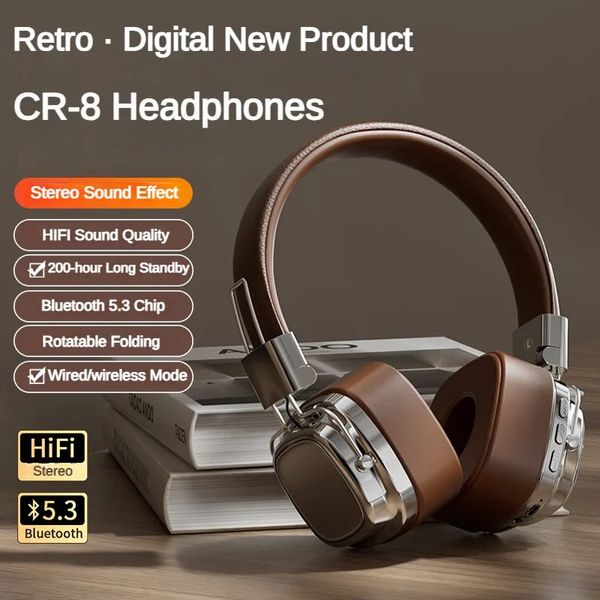 Cuffie per le orecchie classiche Studio DJ stereo Bluetooth5.3 Cuffie retrò wireless Control di TOUCT per Xiaomi iPhone Android