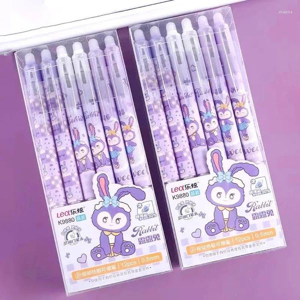 Kawaii 0,5 mm de gel de gel apagável conjunto com refils preto tinta azul embutido embalador