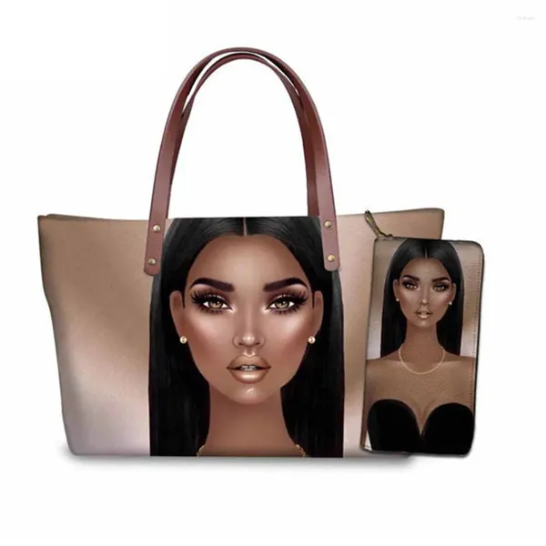 BASS stampe per acconciature africane Afro Girls Tote for Women Set Ladies Borse Canvas 2024 Free Drop Wholesale