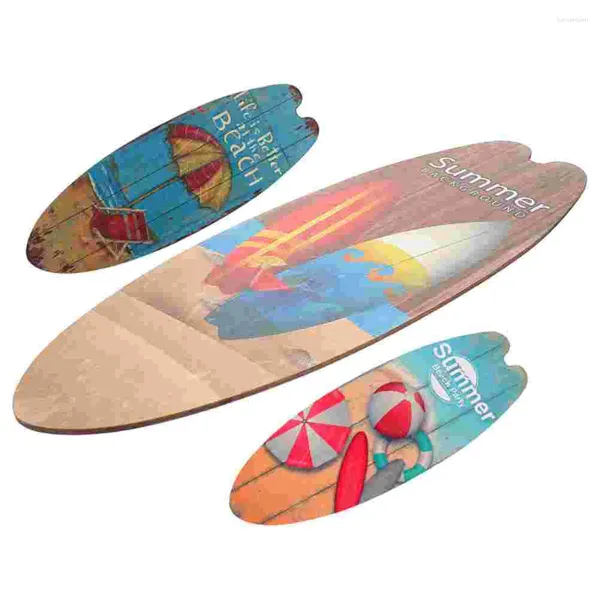 Estatuetas decorativas 3 PCs decoração retrô Surfboard placa de madeira barra de banheiro sinais de porta para casa de parede tropical doméstica em casa praia engraçada