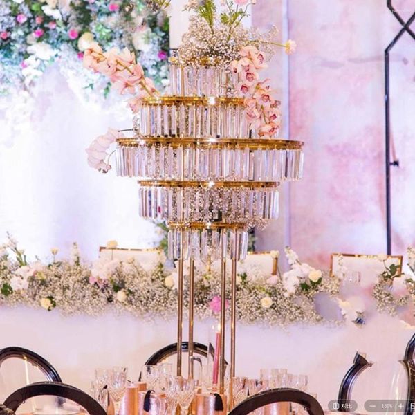 Decorazione per feste 3pcs100cm /140 cm) Centrotavola da sposa Vase per tavoli vasi in oro in metallo alto con supporto fiore artificiale cristallino