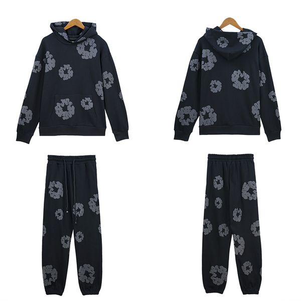 24SS USA Winter Männer Baumwollgrau Puff Print Fleece Tracksuit Set Kapuze -Sweatshirt Hosen Hoodie Joggers Hosen Anzug Casual Unisex Wear Separat verkauft 0512