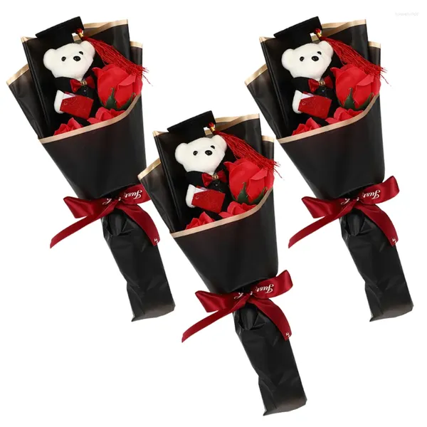 Flores decorativas 3 PCs Graduação Bouquet Gift Flor Bear Agradecendo a sua 2024 High School Soop Foam Miss obrigado