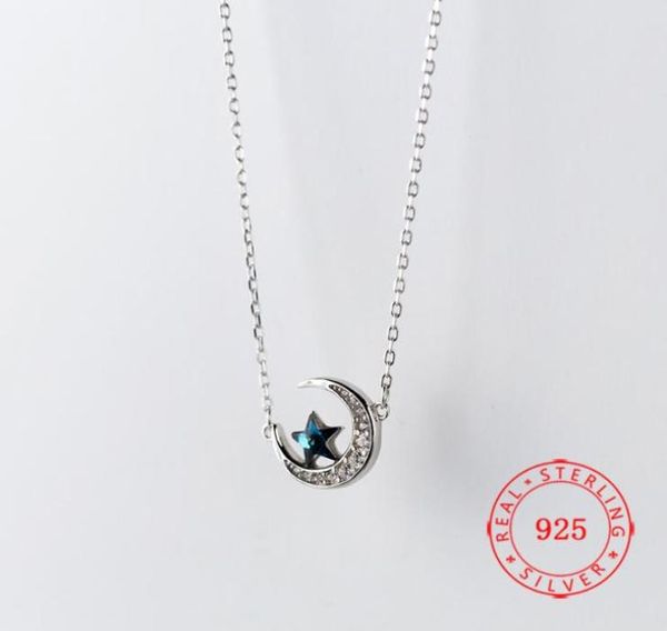 925 Sterling Silver Silver Blue Crystal Crescent Moon Star Pingente Colar para Lady Mulheres Jóias de Moda China Product8023570