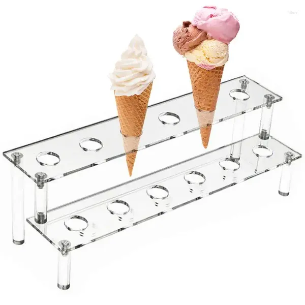 Piastre decorative gelato cono display porta porta acrilica trasparente per coni insalate di organizzatore design a doppio strato design