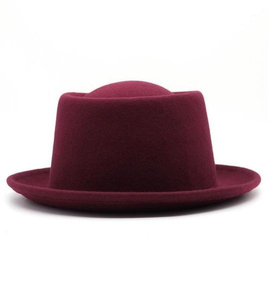 Berretti di colore solido alla moda 100 cappello per torta di maiale in feltro per donna curva brim cotti di lana schiacciabile fedora4511338