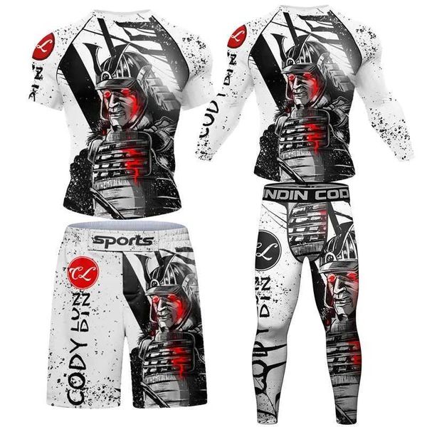 Мужские спортивные костюмы Новая мужская футболка Rashguard MMA+Шорты штанов 4 штуки/набор бразильских схваток Jutsu BJJ Boxing Jersey Rash Guar