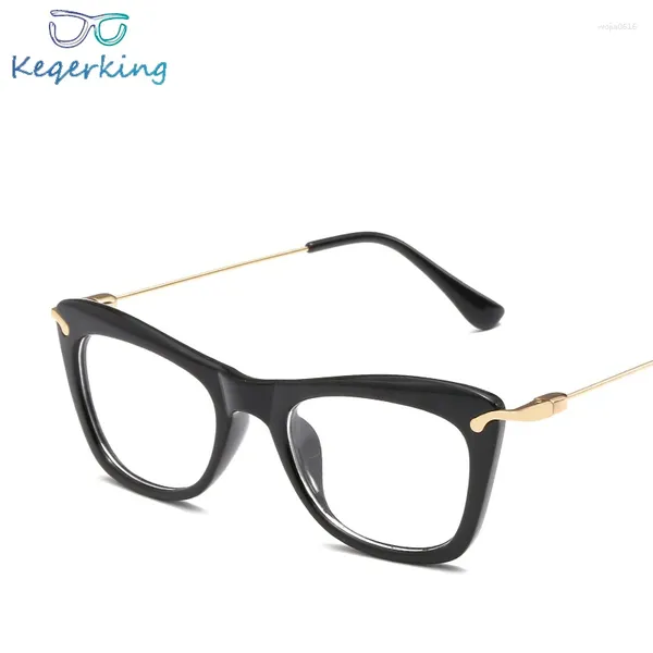 Sonnenbrille Frames Cat Eye Mode Flatgläser Rahmen leichte Metalldünnen Beine Myopie Trend Damen Unisex Marke Black Spectacle Eyewear ZB85