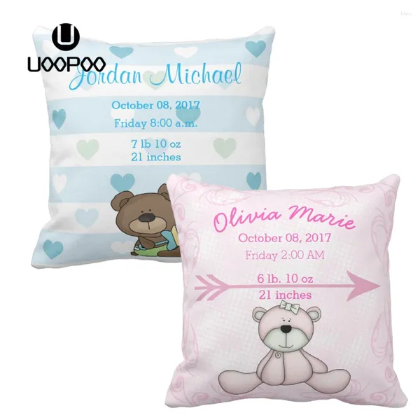 Crianças personalizadas de travesseiro Cobrir um teddy urso de pelúcia rosa e azul quadrado de poliéster capa decorativa para sofá