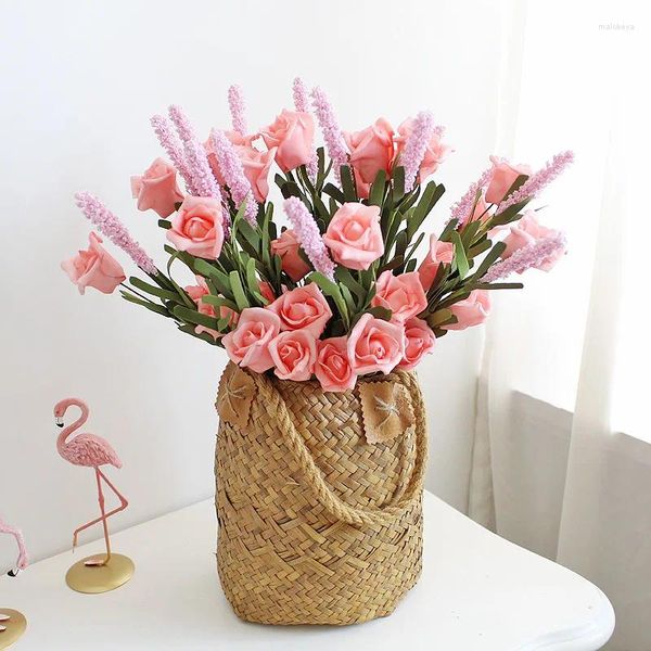 Flores decorativas 1pc Flor artificial lavanda Rosa PE Rubrote real Touch real Bouquet Home Decoration Wedding Indoor