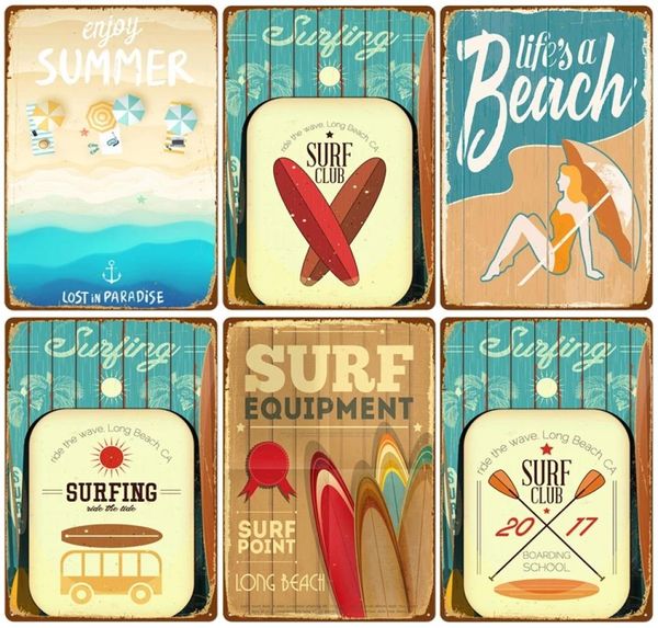 Summer Beach Poster Vintage Metal Painting 2023 Tin Sign Miami Surf Club Painting Art Deco