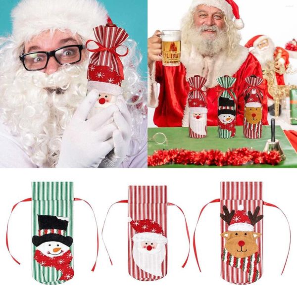 Noel dekorasyonları açık köksiz şarap bardak şişe kapak hediye çantaları Noel Baba Snowman kapaklar ile Drawstring